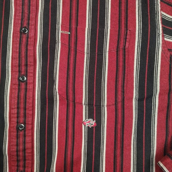 VTG Tommy Hilfiger Striped Shirt Mens Medium Red Motorcycle Cotton - Picture 6 of 9